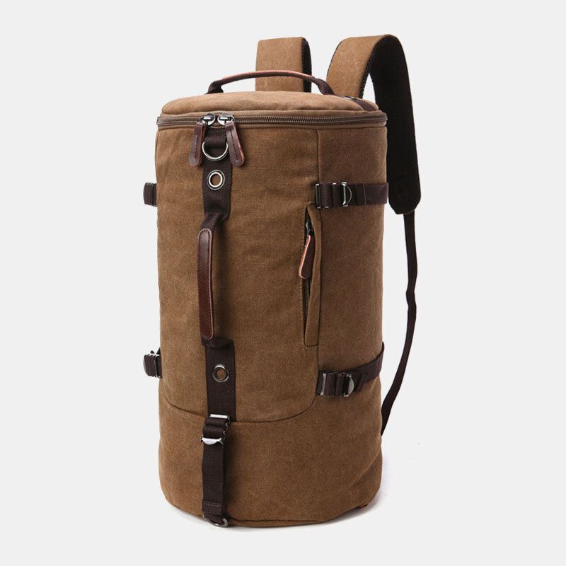 Miesten Vintage Canvas Suuri Kapasiteetti Multi-carry Yksivärinen Sylinteri Rento Reppu Crossbody Laukku