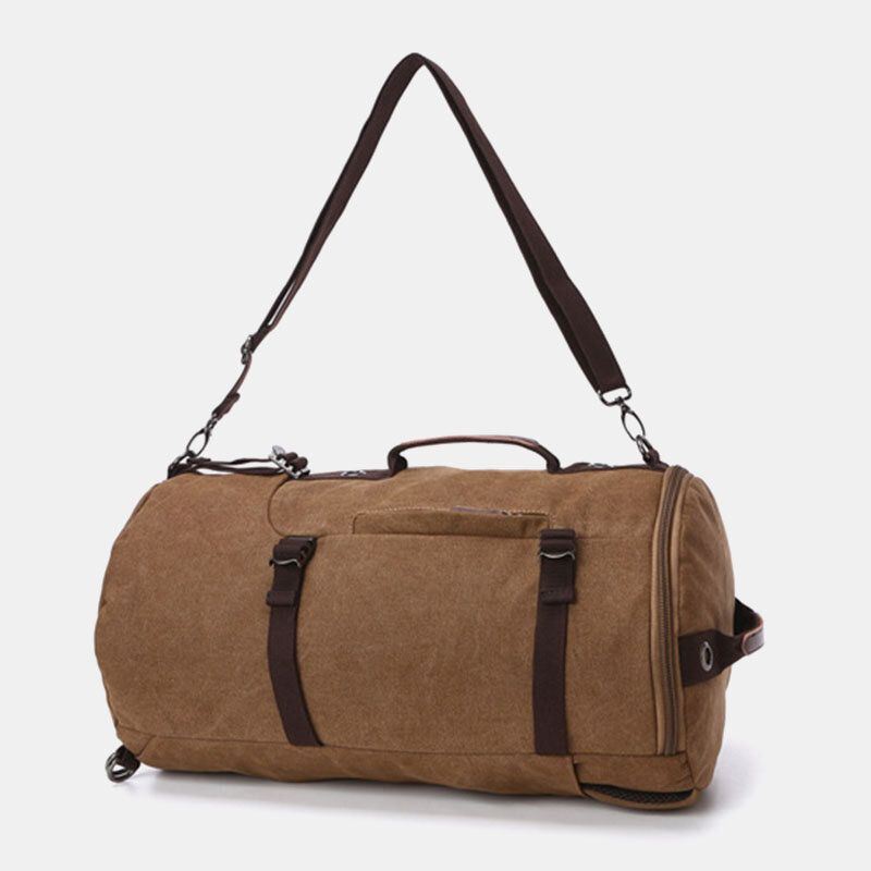 Miesten Vintage Canvas Suuri Kapasiteetti Multi-carry Yksivärinen Sylinteri Rento Reppu Crossbody Laukku