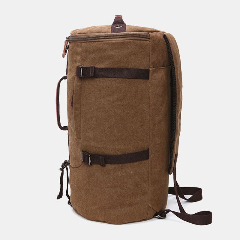 Miesten Vintage Canvas Suuri Kapasiteetti Multi-carry Yksivärinen Sylinteri Rento Reppu Crossbody Laukku