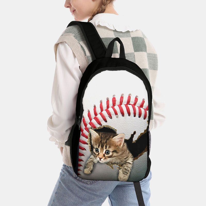 Naisten Unisex Dacron Suurikokoinen Kissan Koira Baseball-jalkapallokuviossa Reppu Koululaukku