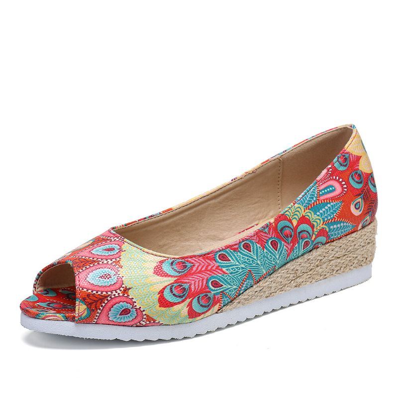 Naisten Espadrille Mukava Wedge Peep Toe Slip On Platforms