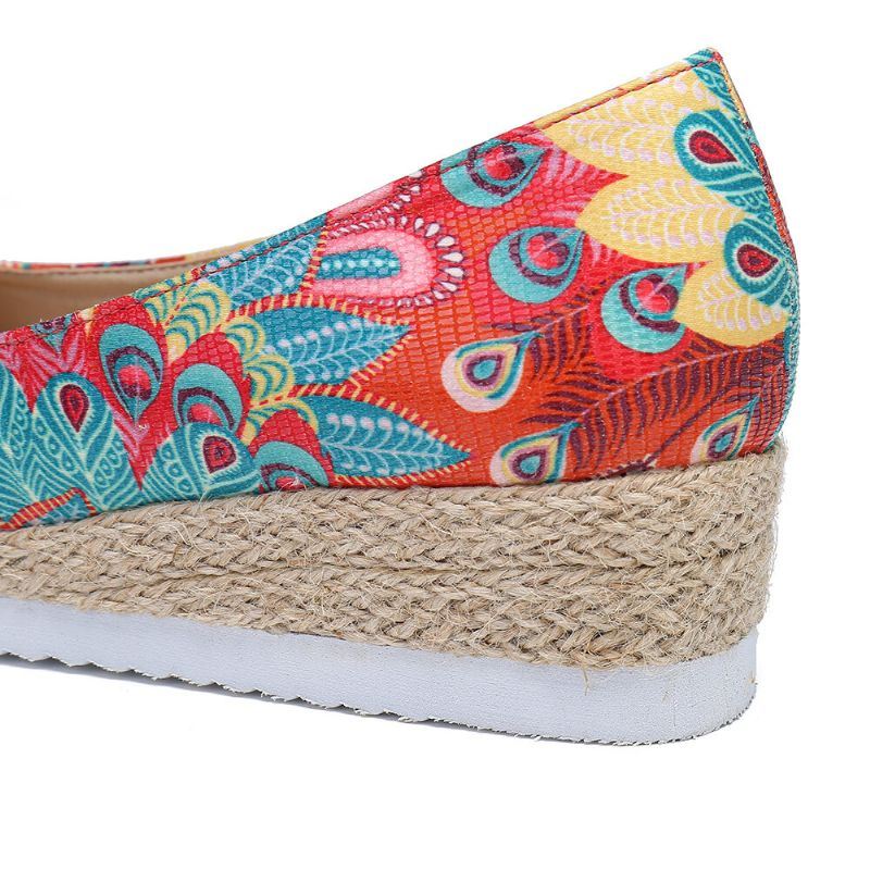 Naisten Espadrille Mukava Wedge Peep Toe Slip On Platforms