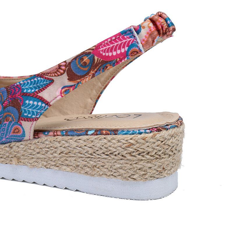 Naisten Riikinkukkokuvioinen Espadrille Mukavat Wedge Peep Toe Alustat