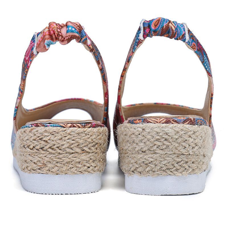 Naisten Riikinkukkokuvioinen Espadrille Mukavat Wedge Peep Toe Alustat