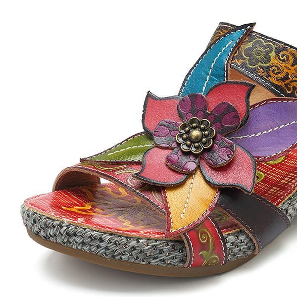 Naisten Boheemi Aito Nahka Koukkusilmukka Käsintehdyt Kukat Sandaalit