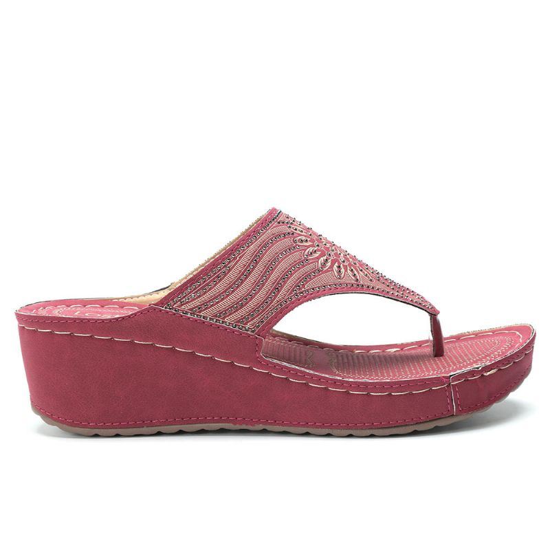 Naisten Boheemi Tekojalokivi Kevyt Clip Toe Summer Beach Wedge Platform Sandaalit