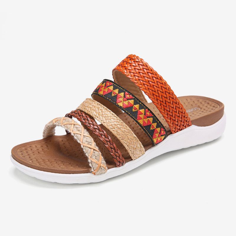 Naisten Bohemia Woven Open Toe Pehmeä Pohja Casual Slides Tasaiset Sandaalit