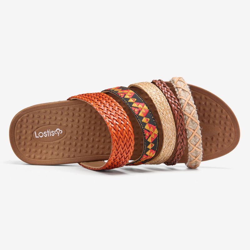 Naisten Bohemia Woven Open Toe Pehmeä Pohja Casual Slides Tasaiset Sandaalit