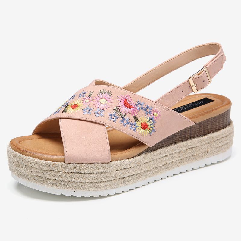 Naisten Espadrillit Kirjonta Kukat Ristihihna Slingback Casual Platform Sandaalit