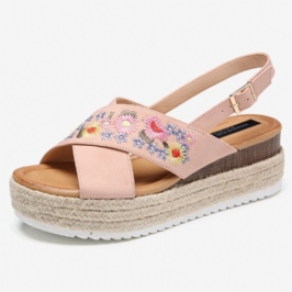 Naisten Espadrillit Kirjonta Kukat Ristihihna Slingback Casual Platform Sandaalit