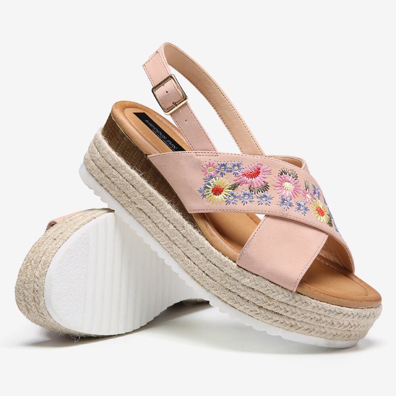 Naisten Espadrillit Kirjonta Kukat Ristihihna Slingback Casual Platform Sandaalit