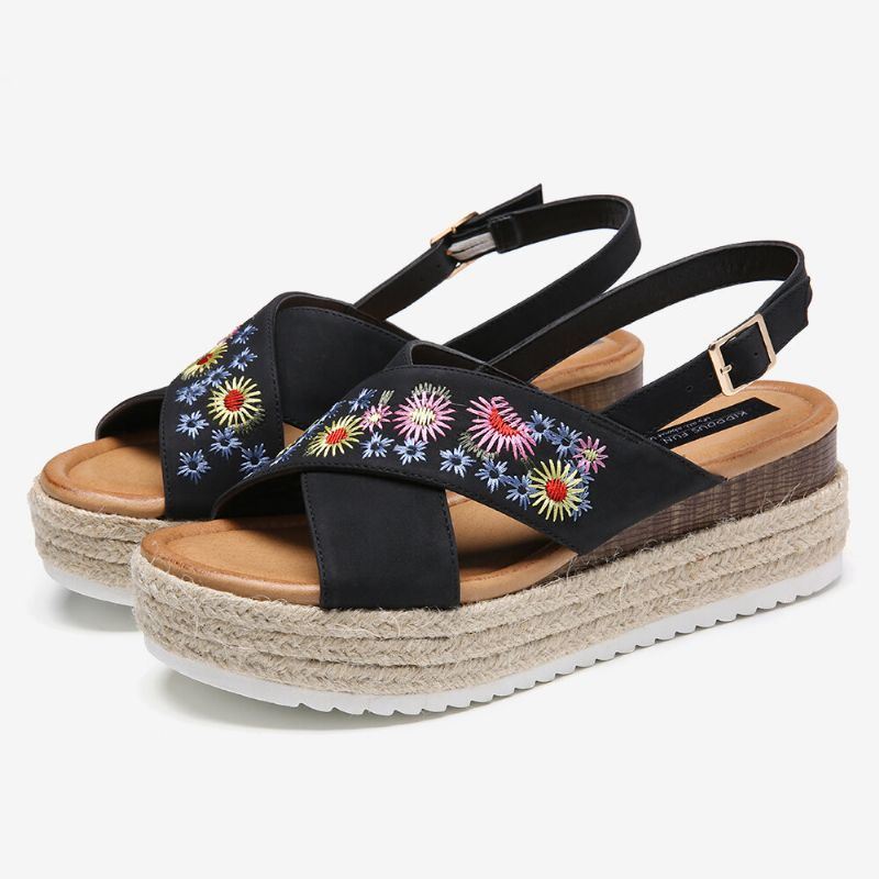 Naisten Espadrillit Kirjonta Kukat Ristihihna Slingback Casual Platform Sandaalit