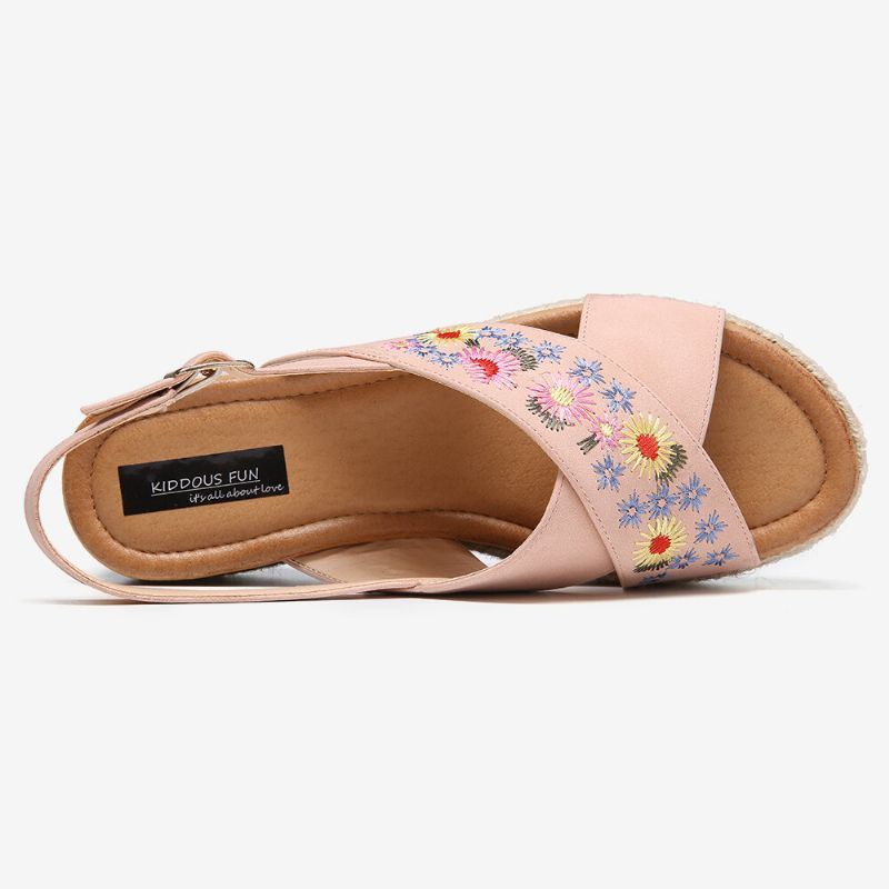 Naisten Espadrillit Kirjonta Kukat Ristihihna Slingback Casual Platform Sandaalit