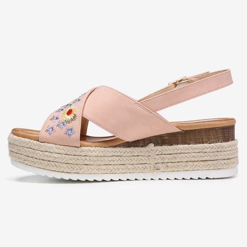 Naisten Espadrillit Kirjonta Kukat Ristihihna Slingback Casual Platform Sandaalit