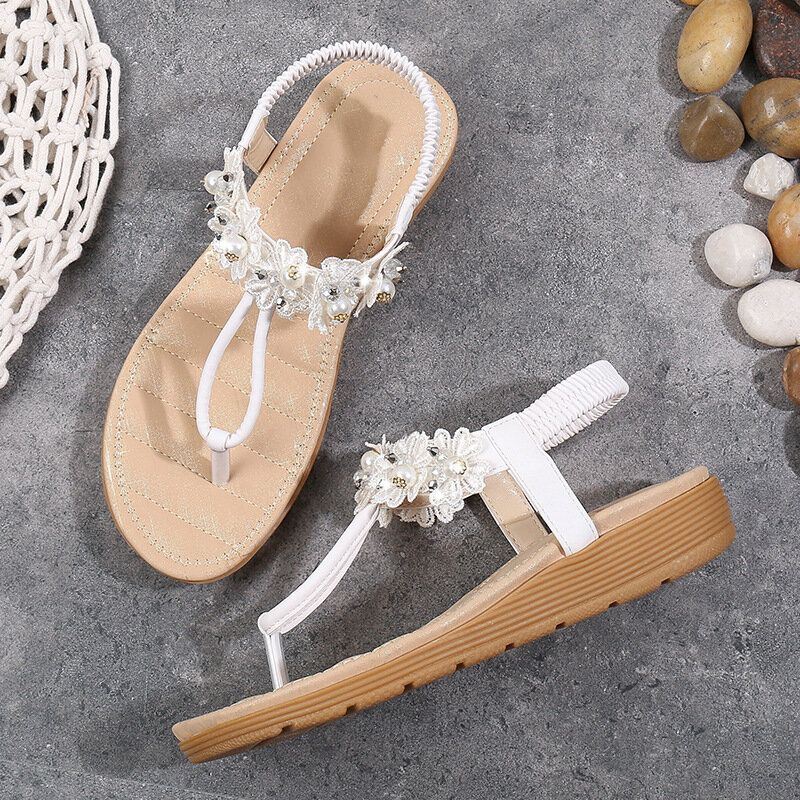 Naisten Kukat Sisustus Clip Toe Flats Slip On Sandaalit