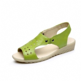 Naisten Nahkaiset Hollow Out Peep Toe Slip On Pehmeät Sandaalit