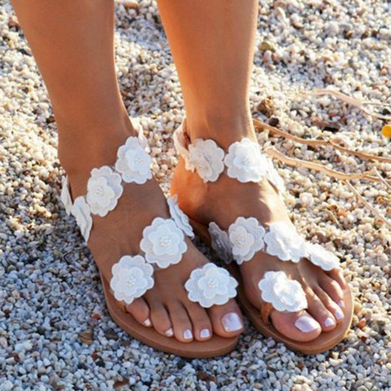 Naisten Plus-kokoiset Kukkakoristeet Slip On Clip Toe Summer Beach Sandaalit