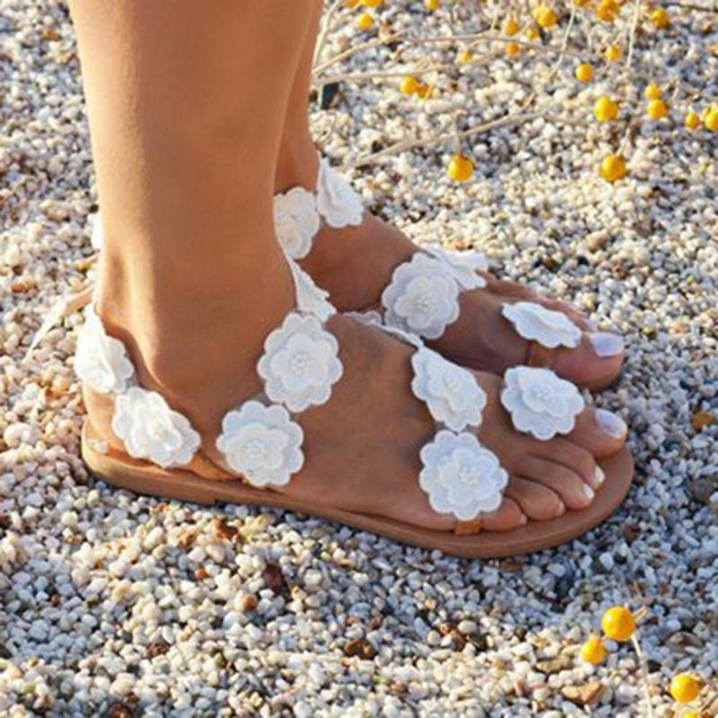 Naisten Plus-kokoiset Kukkakoristeet Slip On Clip Toe Summer Beach Sandaalit