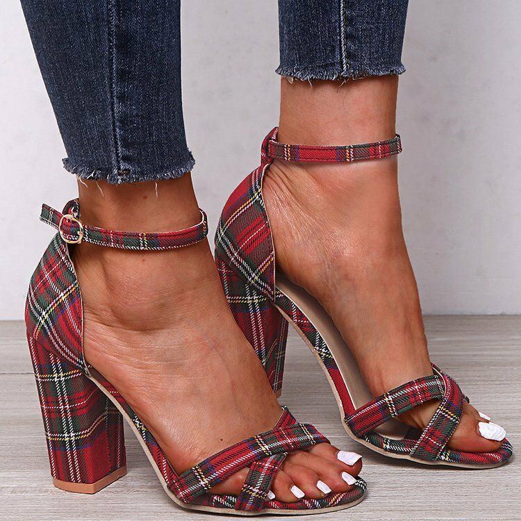 Naisten Plus Size Lattice Chunky Heel Peep Toe Solki Kesäkorkoiset Sandaalit