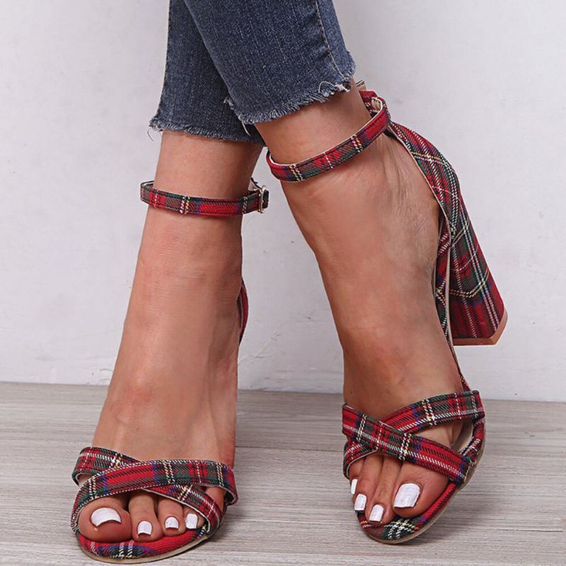 Naisten Plus Size Lattice Chunky Heel Peep Toe Solki Kesäkorkoiset Sandaalit