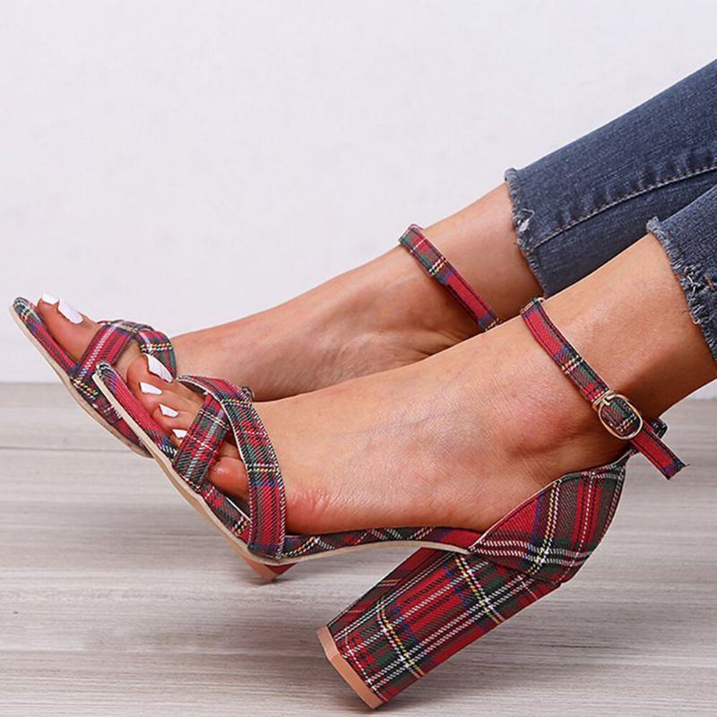 Naisten Plus Size Lattice Chunky Heel Peep Toe Solki Kesäkorkoiset Sandaalit