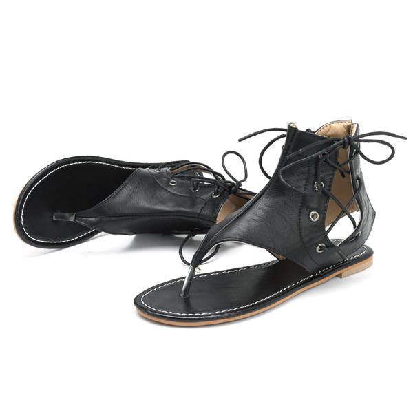 Naisten Roomalaiset Sandaalit Nauhanauhat Litteät Kengät