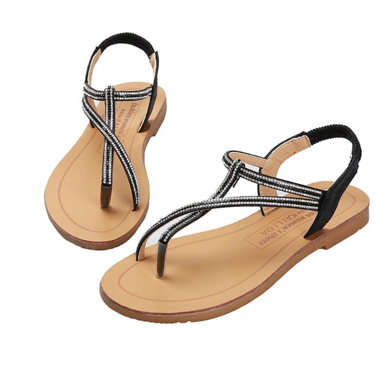 Naisten Tekojalokivi Plus-kokoiset Slip On Summer Beach Flat Sandaalit