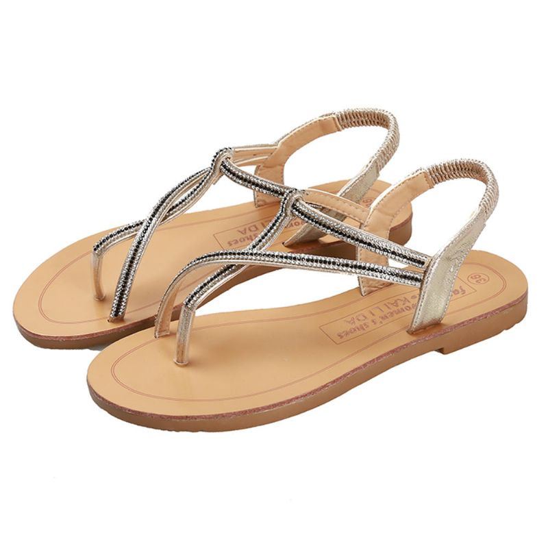 Naisten Tekojalokivi Plus-kokoiset Slip On Summer Beach Flat Sandaalit