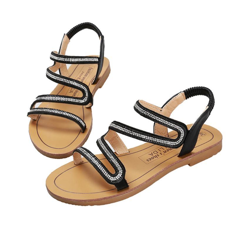 Naisten Tekojalokivi Plus-kokoiset Slip On Summer Beach Flat Sandaalit