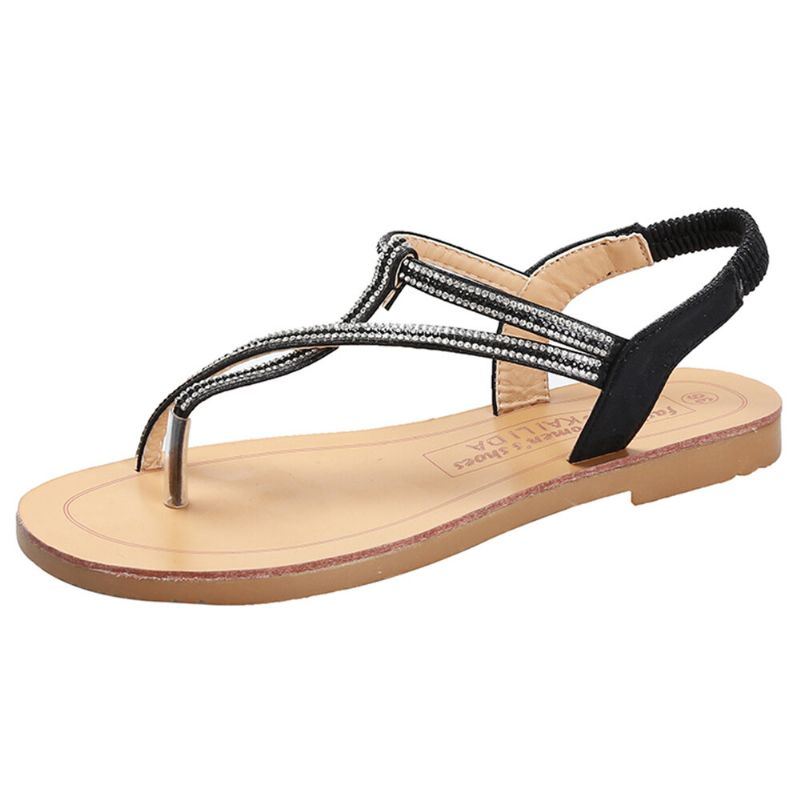 Naisten Tekojalokivi Plus-kokoiset Slip On Summer Beach Flat Sandaalit