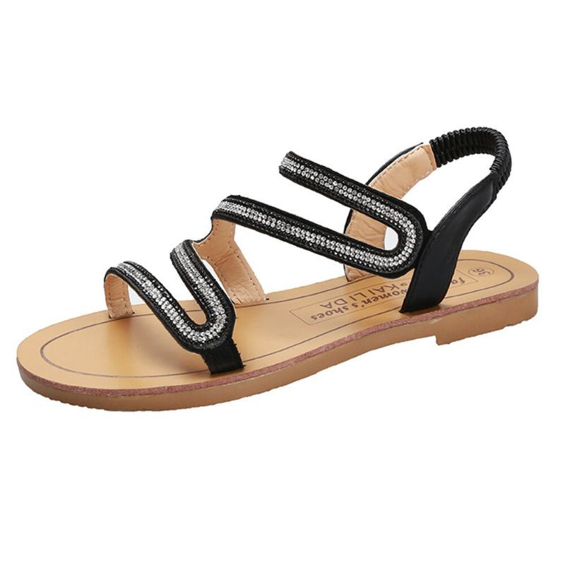 Naisten Tekojalokivi Plus-kokoiset Slip On Summer Beach Flat Sandaalit