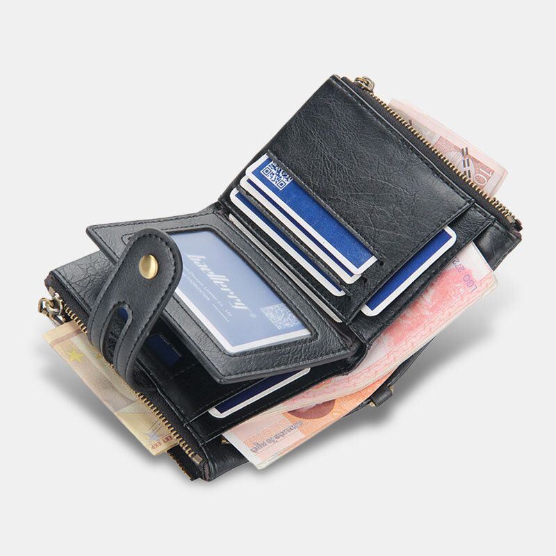 Miesten Pu Nahka Pitkä Bifold Monikorttipaikka Korttipidike Kaksinkertainen Vetoketju Kolikko Kukkaro Money Clip Lompakko