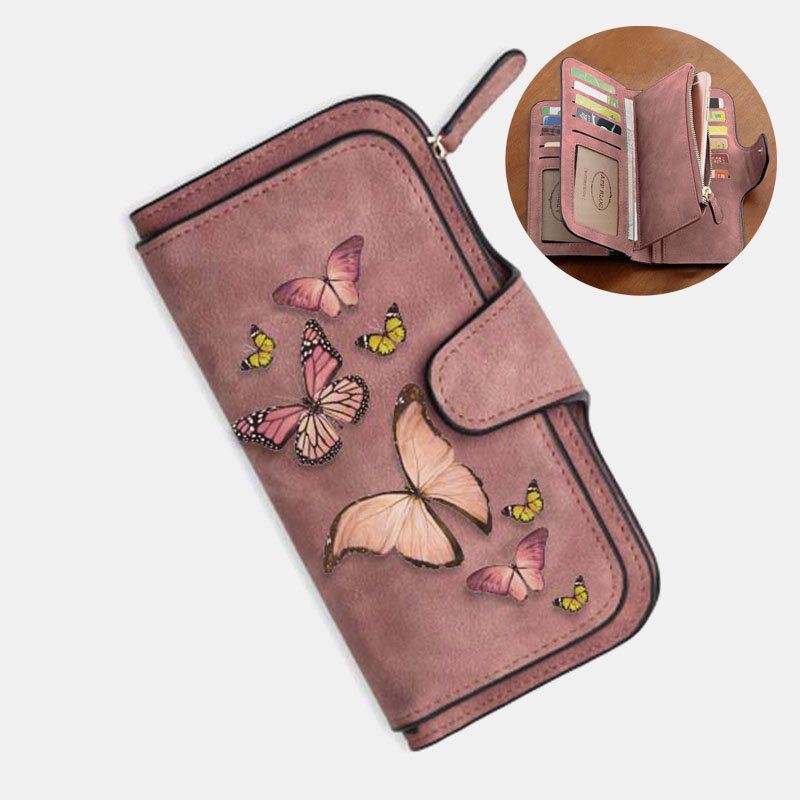 Naisten Butterfly Nelitaittuva Lompakkokukkaro 14 Korttipaikka 5.5 Tuuman Puhelinlaukku