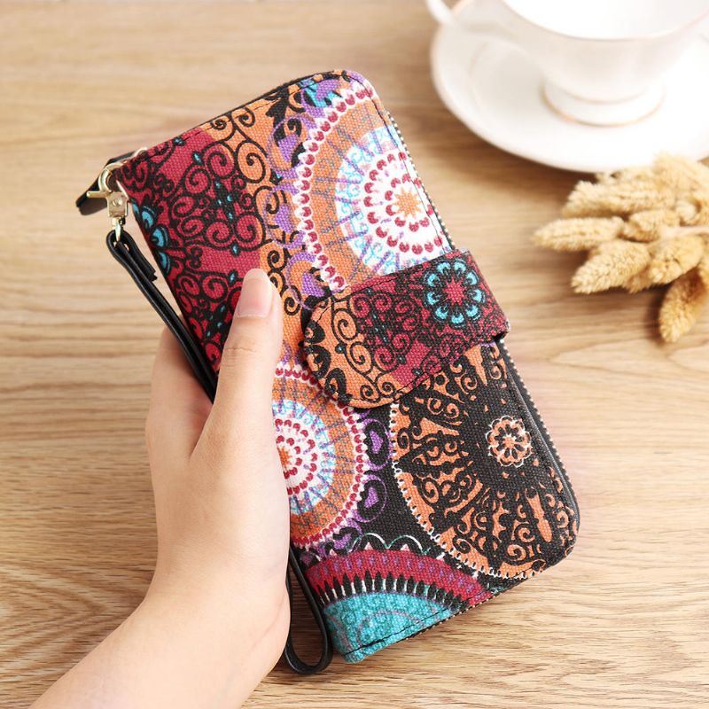 Naisten Canvas Bohemian Long Wallet Muti-kolikkopeli