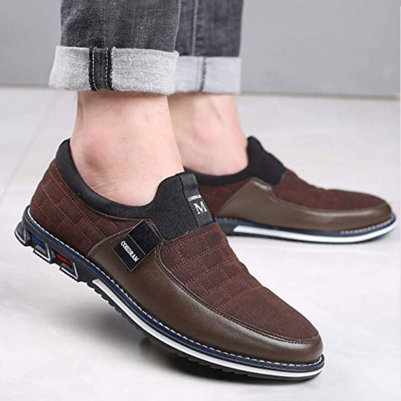 Miesten Nahka Hengittävä Pehmeä Pohja Mokkanahka Splicing Short Slip On Casual Business Shoes