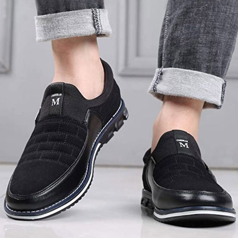 Miesten Nahka Hengittävä Pehmeä Pohja Mokkanahka Splicing Short Slip On Casual Business Shoes