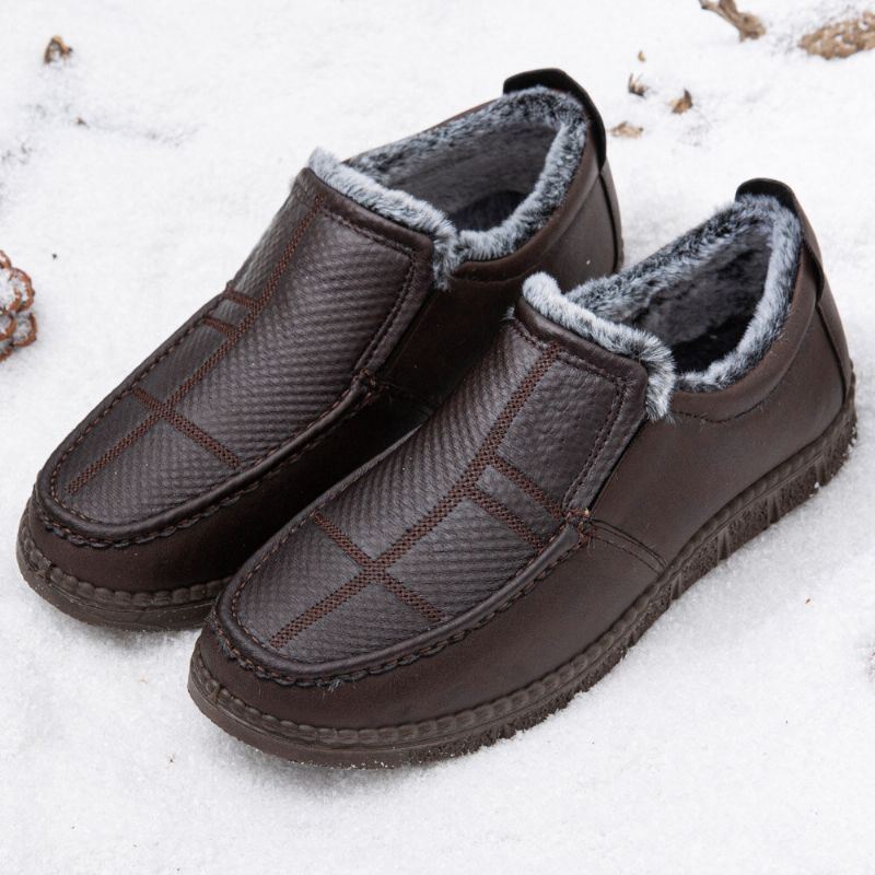 Miesten Nahka Liukumaton Lämmin Vuorattu Pehmeä Pohja Kiinteä Mukava Slip On Outdoor Rento Lumikengät