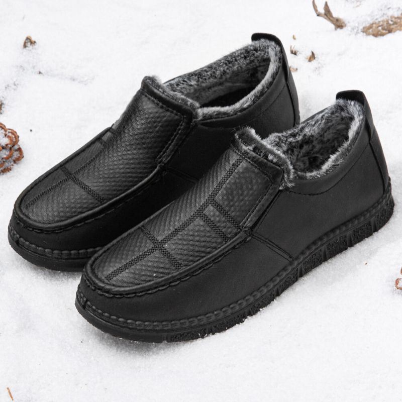 Miesten Nahka Liukumaton Lämmin Vuorattu Pehmeä Pohja Kiinteä Mukava Slip On Outdoor Rento Lumikengät