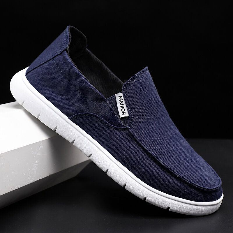 Miesten Pure Color Canvas Hengittävä Slip On Tasaiset Vapaa-ajan Kengät