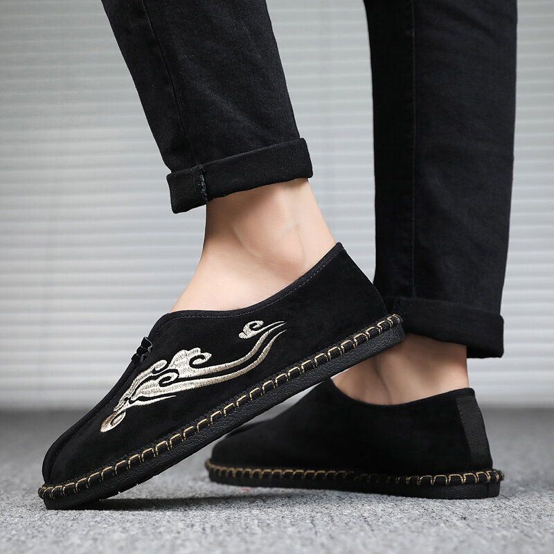 Miesten Retro-kirjonta Mokkanahka Mukavat Slip On Loaferit Vapaa-ajan Ajokengät