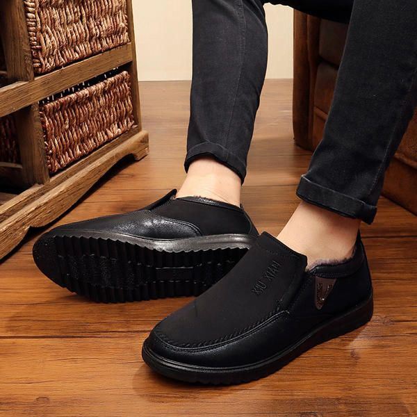 Slip On Pehmeä Pohja Villavuori Pyöreä Toe Flats Lämpimät Kengät Miehille