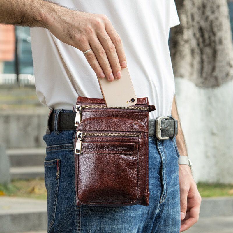 Miesten Aito Nahka Retro Casual Outdoor Multi-carry Puhelinlaukku Crossbody Laukku Vyötärölaukku 5.8 Tuuman Puhelimelle