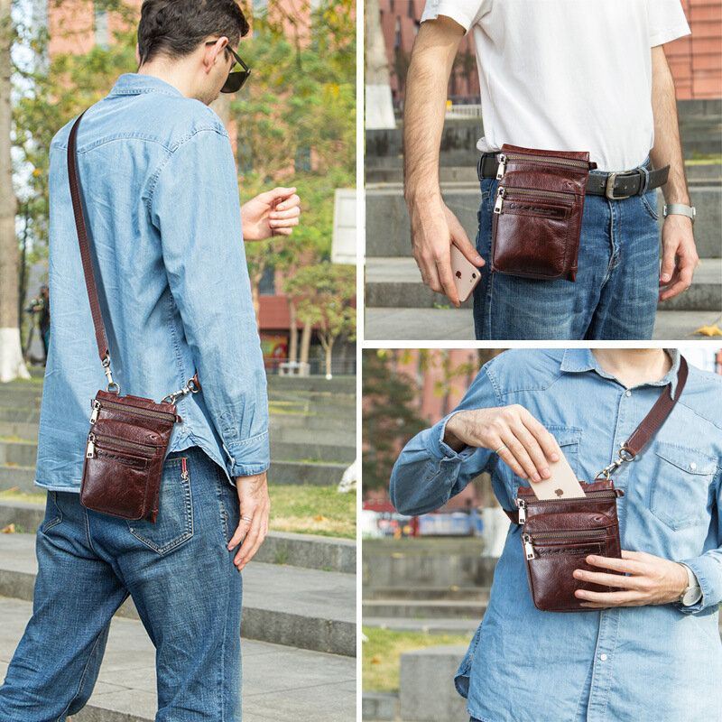 Miesten Aito Nahka Retro Casual Outdoor Multi-carry Puhelinlaukku Crossbody Laukku Vyötärölaukku 5.8 Tuuman Puhelimelle