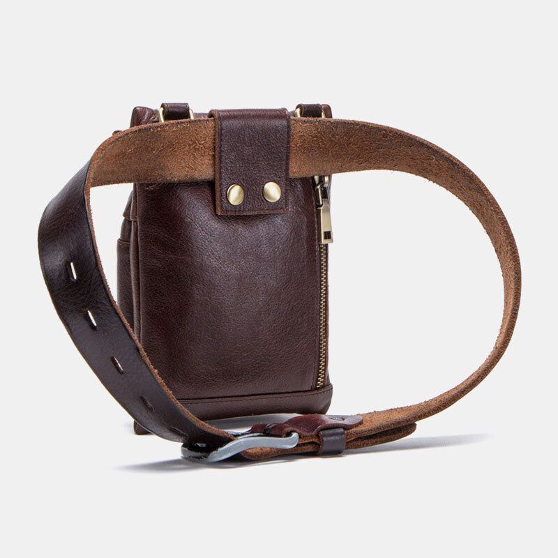 Miesten Aito Nahka Retro Casual Outdoor Multi-carry Puhelinlaukku Crossbody Laukku Vyötärölaukku 5.8 Tuuman Puhelimelle