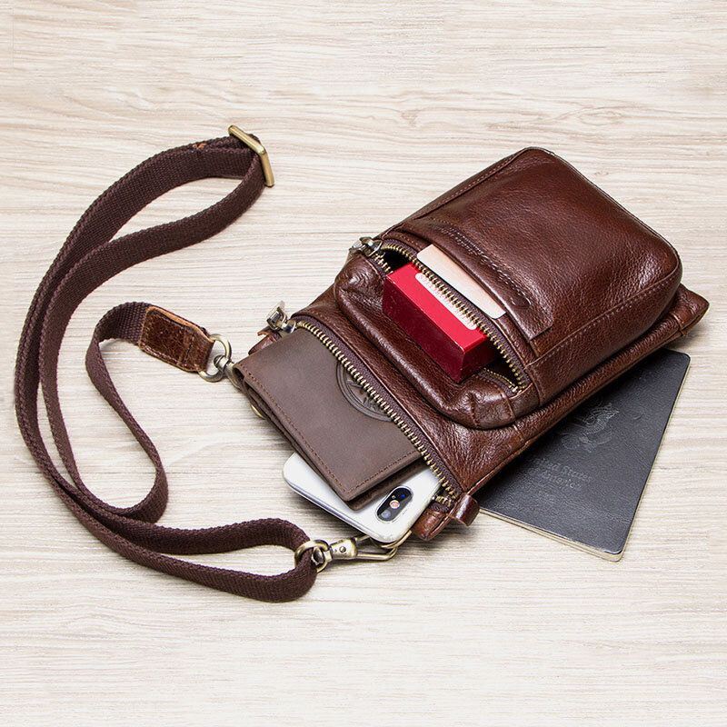 Miesten Aito Nahka Retro Casual Outdoor Multi-carry Puhelinlaukku Crossbody Laukku Vyötärölaukku 5.8 Tuuman Puhelimelle