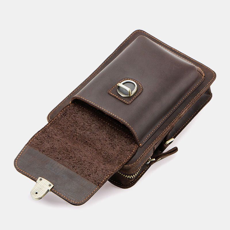 Miesten Aito Nahka Retro Casual Outdoor Multi-carry Puhelinlaukku Crossbody Laukku Vyötärölaukku 5.8 Tuuman Puhelimelle