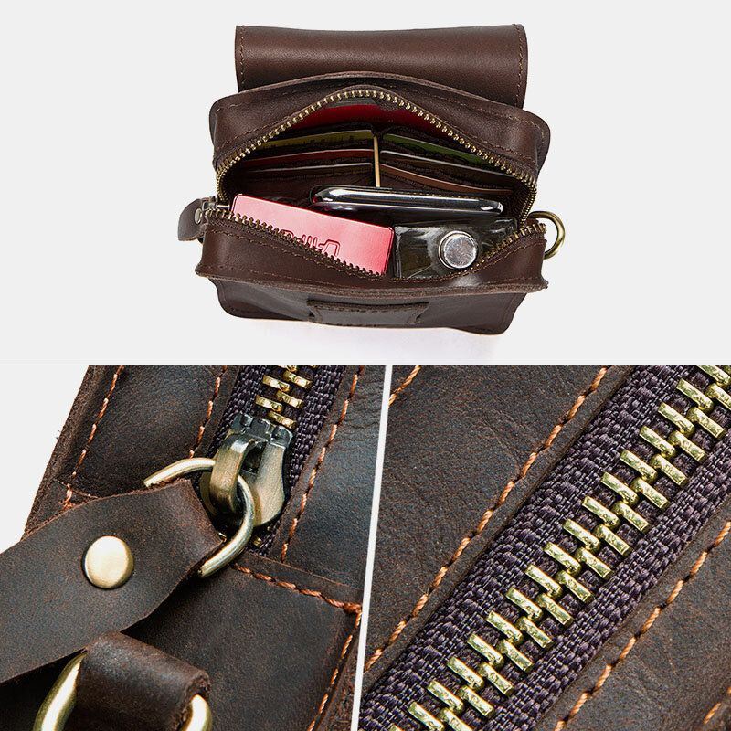 Miesten Aito Nahka Retro Casual Outdoor Multi-carry Puhelinlaukku Crossbody Laukku Vyötärölaukku 5.8 Tuuman Puhelimelle