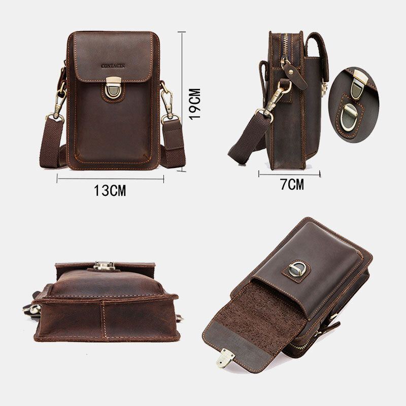 Miesten Aito Nahka Retro Casual Outdoor Multi-carry Puhelinlaukku Crossbody Laukku Vyötärölaukku 5.8 Tuuman Puhelimelle