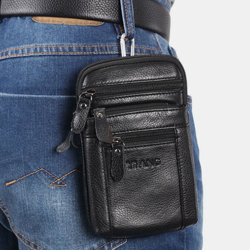 Miesten Aitoa Nahkaa Sisältävä Retro-monitoimivyölaukku Cross Body Bag Rento Isokokoinen Helposti Kannettava Vyölaukku