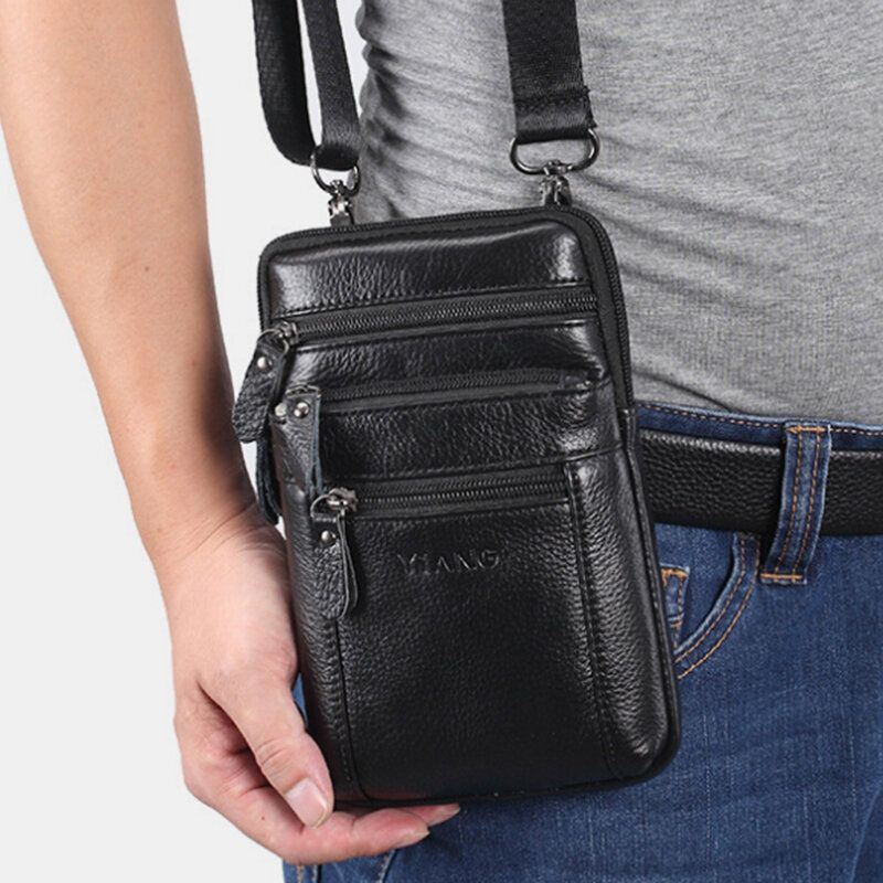 Miesten Aitoa Nahkaa Sisältävä Retro-monitoimivyölaukku Cross Body Bag Rento Isokokoinen Helposti Kannettava Vyölaukku